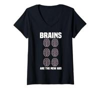 Womens Brains are The New Abs Neuroscientist Funny Scientist Brain V-Neck T-Shirt
