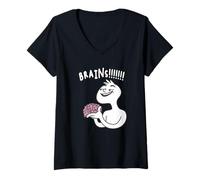 Womens Brains! Zombie, cartoon V-Neck T-Shirt
