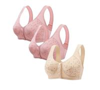 Women's Bras 3 Pack Sports Bras Front Closure Bras Push Up Bra No Underwire Plus Size Front Button Bra Comfortable Breathable Plus Size Brassiere Daily Underwear