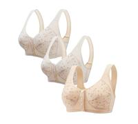 Women's Bras 3 Pack Sports Bras Front Closure Bras Push Up Bra No Underwire Plus Size Front Button Bra Comfortable Breathable Plus Size Brassiere Daily Underwear