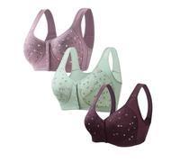 Women's Bras 3 Pack Sports Bras Front Closure Bras Push Up Bra No Underwire Plus Size Front Button Bra Comfortable Breathable Plus Size Brassiere Daily Underwear