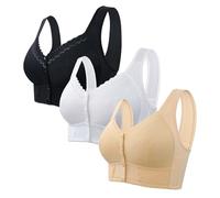 Women's Bras Front Fastening Bras 3 Pack Bralettes for Women Plus Size Wireless Bra High Impact Push Up Comfort Bralette Seamless Breathable Full Support Lace Bra Comfortable Everyday Bralette