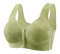 Womens Bras,Front Fastening Bras for Women UK No Underwire Full Coverage Seniors Bra Wireless Plus Size Push Up Everyday Bralettes Button Down Breathable Cotton Underwear,1-Green 4XL