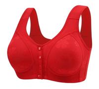 Womens Bras,Front Fastening Bras for Women UK No Underwire Full Coverage Seniors Bra Wireless Push Up Plus Size Everyday Bralettes Button Down Breathable Cotton Underwear,2-Red 46