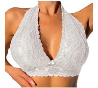 Women's Bras Non Wired Lace Low Front Bra Halter Neck Wireless Padded Bralette Comfort Wireless Push Up Bra Solid Color Full Support Seamless Everyday Bras Underwear