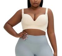 Women's Bras Plus Size Non Wired Solid Adjustable Strap Comfort Large Size Glossy Sexy Lingerie Side Breast Anti Sagging Breathable Adjustment Bra (Beige, 36/80E)
