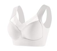 Womens Bras UK Seamless Racerback Bras for Older Women Wirefree Wide Strap Plus Size Cotton Deep Cup Padded Soft Shaping Comfy Senior Bra Sleep Leisure Pure White 5XL