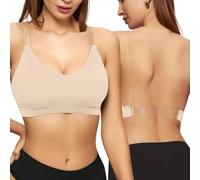 Women's Bras with Adjustable Clear Bra Straps Camisole Dance Underwear with Bratek Seamless Crop Top Built in Leisure Stretch Tops Vest Costumes Dance Sports Gym (Beige, M)