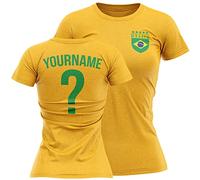 Womens Brasil Shirts for Women, Retro Brazil Custom Name and Number T Shirt, Footbll Personalised with Your Name and Number for Her, Brazil Ladies Footy Soccer Top, XXL, Yellow