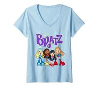 Womens Bratz Group Matching Blue Style Fashion Hands on Hips Poses V-Neck T-Shirt