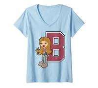 Womens Bratz Yasmin B Red Burgundy Letter Design V-Neck T-Shirt