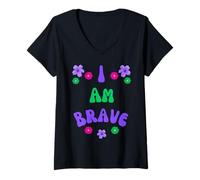 Womens Brave I AM Brave Present for Bravery V-Neck T-Shirt