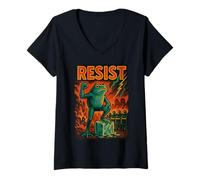 Womens Brave Resist Frog with Foot On Ice Cube Retro Poster Style V-Neck T-Shirt