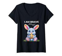Womens BRAVERY I AM VERY BRAVE BUNNY RABBIT PRESENT V-Neck T-Shirt