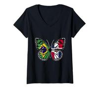 Womens Brazil and Dominican Mix Butterfly Half Brazilian Dominicana V-Neck T-Shirt