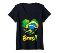 Women's Brazil Flag Heart V-Neck T-Shirt