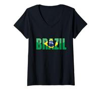 Women's Brazil Flag Typography V-Neck T-Shirt