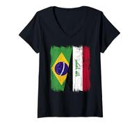Womens Brazil Iraq Half Flag Brazilian Iraqi Jersey V-Neck T-Shirt