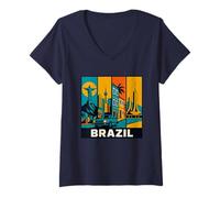 Womens Brazil Retro Game Skyline - Rio São Paulo Salvador Brasília V-Neck T-Shirt
