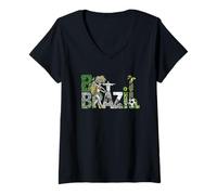 Women's Brazil Samba Soccer Toucan Christ Redeemer V-Neck T-Shirt