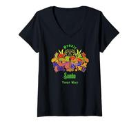 Womens Brazil Samba Your Way Colorful Carnival Dance Mask V-Neck T-Shirt