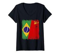 Womens Brazil Soviet Union Flag Brazilian CCCP Heritage V-Neck T-Shirt