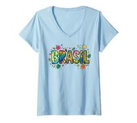 Women's Brazil Tropical Tie-Dye Leopard Pattern Kawaii Doodle V-Neck T-Shirt