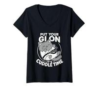 Womens Brazilian Jiu Jitsu Fighting Cat Put Your Gi On It's Cuddle V-Neck T-Shirt
