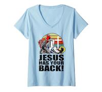 Womens Brazilian Jiu Jitsu Jesus Has Your Back Funny Christian BJJ V-Neck T-Shirt