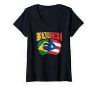 Womens Brazilirican Brazilian Puerto Rican Boricua Pride Brazil V-Neck T-Shirt