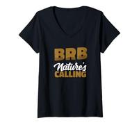 Womens BRB Nature's Calling Humorous Poop & Toilet Paper Joke V-Neck T-Shirt