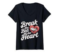 Womens Break Her Bed Not Her Heart Funny V-Neck T-Shirt