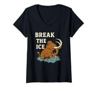 Womens Break the Ice - Funny Woolly Mammoth Pun Falling Through Ice V-Neck T-Shirt