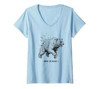 Womens Break the Silence Bear Geometric Shattered Pattern Symbol V-Neck T-Shirt
