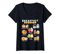 Women's Breakfast Buddies Cute Kawaii Breakfast Food Friends Cartoon V-Neck T-Shirt