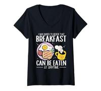 Women's Breakfast Can Be Eaten At Anytime Coffee Eggs V-Neck T-Shirt