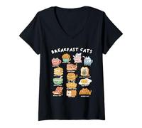 Women's Breakfast Cats Pun Cute Kawaii Cat Food Puns V-Neck T-Shirt