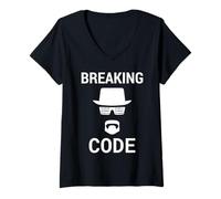 Women's Breaking Code - White Design for Computer Security Hackers V-Neck T-Shirt