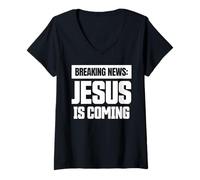 Womens Breaking News Jesus is Coming Christian Evangelism V-Neck T-Shirt