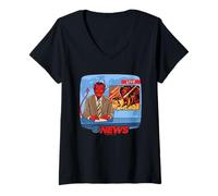 Womens Breaking News Satan Occult Retro Vintage Funny Adult Humor V-Neck T-Shirt
