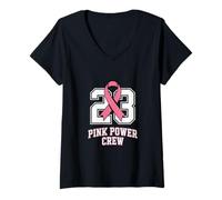 Womens Breast Cancer Awareness 23 Pink Power Crew Ribbon V-Neck T-Shirt