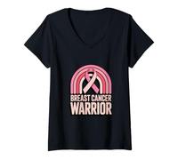 Women's Breast Cancer Awareness Breast Cancer Warrior Rainbow V-Neck T-Shirt