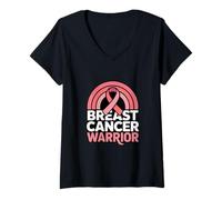 Women's Breast Cancer Awareness Breast Cancer Warrior Rainbow V-Neck T-Shirt