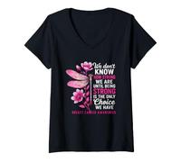 Women's Breast Cancer Awareness Dragonfly Breast Cancer Warrior V-Neck T-Shirt