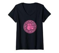 Womens Breast Cancer Awareness Fighting Boxing Gloves Pink Ribbon V-Neck T-Shirt