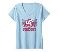 Womens Breast Cancer Awareness Game Day Pink Out Volleyball V-Neck T-Shirt