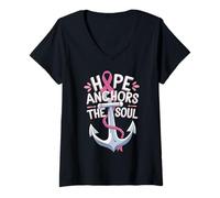 Womens Breast Cancer Awareness Hope Anchors The Soul V-Neck T-Shirt