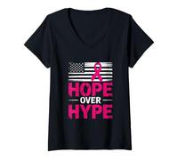 Womens Breast Cancer Awareness Hope Over Hype Pink Ribbon V-Neck T-Shirt