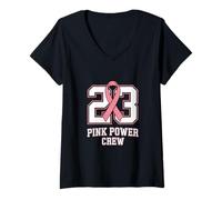 Womens Breast Cancer Awareness Month 23 Pink Power Crew V-Neck T-Shirt