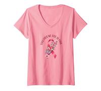 Womens Breast Cancer Awareness Quote Shirt Together We Rise in Pink V-Neck T-Shirt